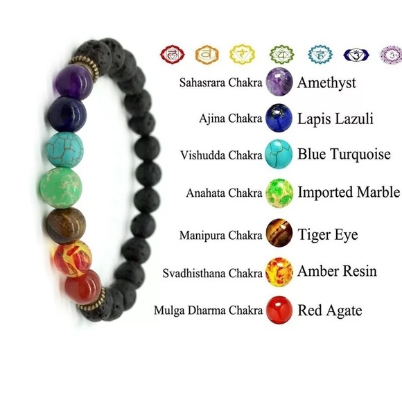 Lotus 8mm Lava Stone Chakra Mala Charm Bracelet - Picture 3 of 4